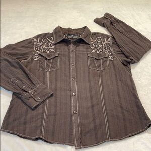 POP ICON FOR BUCKLE MENS SIZE 2XL Brown Embroidered Western Shirt